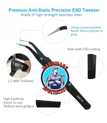 Hardware Specialist Anti Static Tweezers - 6 Pieces
