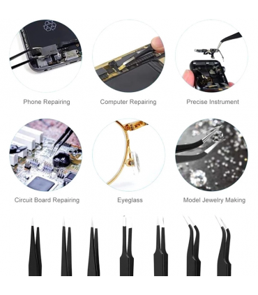 Hardware Specialist Anti Static Tweezers - 6 Pieces