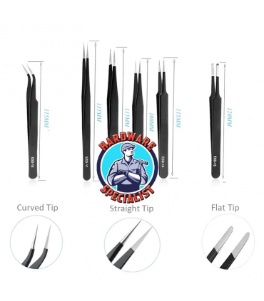 Hardware Specialist Anti Static Tweezers - 6 Pieces
