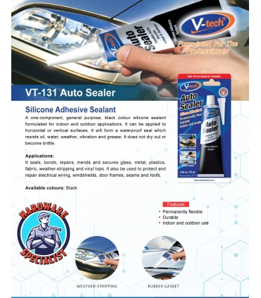 V-Tech Auto Sealer Black Silicone Adhesive Sealant 75g