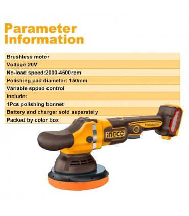 Ingco APLI2015 20V Variable Speeds 150mm Cordless Polisher - Bare Unit