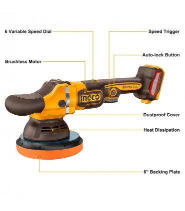 Ingco APLI2015 20V Variable Speeds 150mm Cordless Polisher - Bare Unit