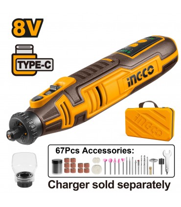 Ingco CMGLI0801 8V Cordless Grinder with 67 Accessories
