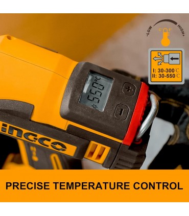 Ingco HGLI20035 20V Lithium-Ion 300℃/30-550°C Adjustable Temperature Cordless Heat Gun