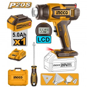 Ingco HGLI20035 20V Lithium-Ion 300℃/30-550°C Adjustable Temperature Cordless Heat Gun
