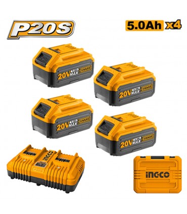 Ingco FBCLI20245 P20S Lithium-Ion 5.0 Ah Battery and Charger Kit