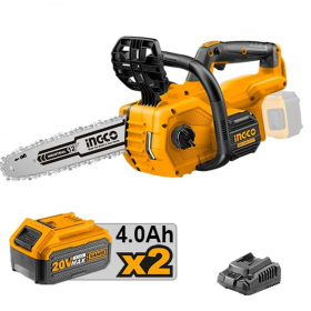 Ingco CGSLI201286 2 x 20V Lithium-Ion 4.0 Ah 12" Bar Cordless Chain Saw Kit