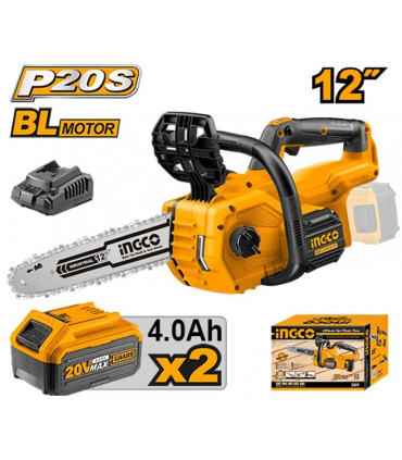 Ingco CGSLI201286 2 x 20V Lithium-Ion 4.0 Ah 12" Bar Cordless Chain Saw Kit