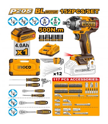 Ingco HKTHP31521 20V 152 Pieces Cordless Impact Wrench Tools Set