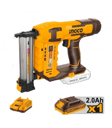Ingco CSTLI3808 20V Lithium-Ion 2.0 Ah Cordless Brad Nailer Kit