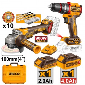 Ingco CKLI2027310 20V Lithium-Ion Impact Drill and Angle Grinder Cordless Combo Set