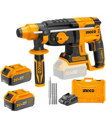 Ingco CRHLI202289 2 x 20V Lithium-Ion 4.0 Ah 2.5 J Cordless Rotary Hammer Drill Kit