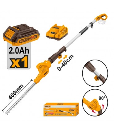 Ingco CPHT2016012 20V Lithium-Ion 460mm Cordless Pole Hedge Trimmer Flash