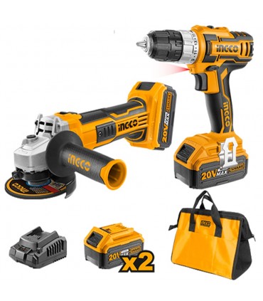 Ingco Ckli2009 20 V Cordless Drill and Angle Grinder Combo Set