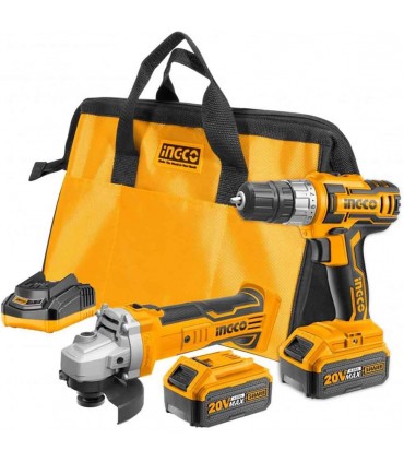 Ingco Ckli2009 20 V Cordless Drill and Angle Grinder Combo Set
