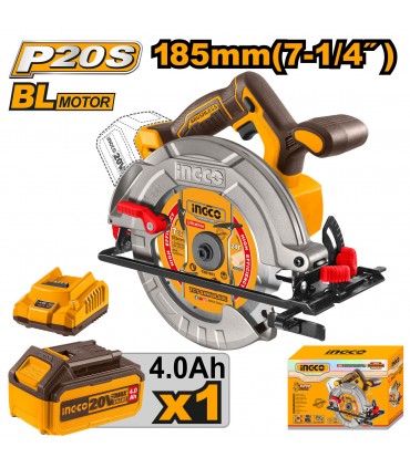 Ingco CSLI18511 20V Lithium-Ion 4.0 Ah 185mm Cordless Circular Saw Kit