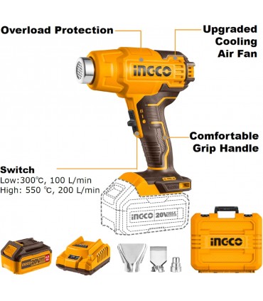 Ingco HGLI20025 20V Lithium-Ion Cordless Heat Gun