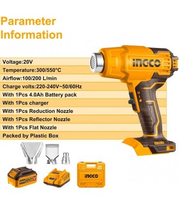 Ingco HGLI20025 20V Lithium-Ion Cordless Heat Gun