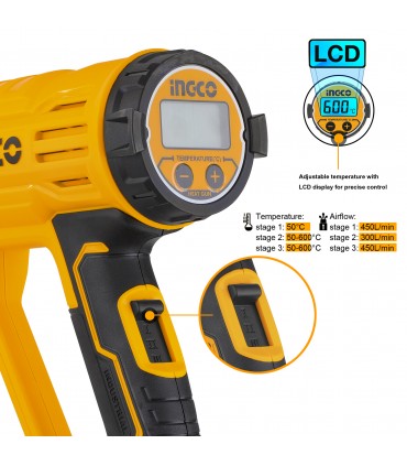 Ingco HG200058 2000W LCD Display Construction Corded Heat Gun