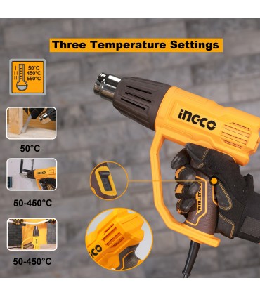 Ingco HG200078 240V Dual Temperature Three Stages Corded Heat Gun