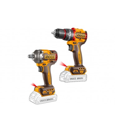 Ingco CKLI20275 20V Lithium-Ion 2.0Ah Cordless Impact Drill and Impact Wrench Combo Kit