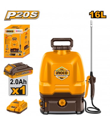 Ingco CSPLI20162 20V Lithium-Ion 2.0 Ah Cordless Backpack Sprayer - 16 Litre