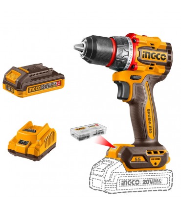 Ingco CDLI205582 20V Lithium-Ion 2.0 Ah Compact Brushless Cordless Drill