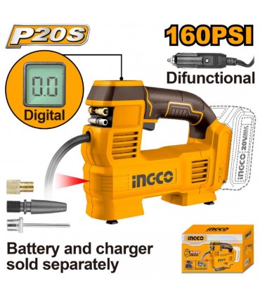 Ingco CACLI2012 P20S 20V 160 PSI Cordless Auto Air Compressor - Bare Unit