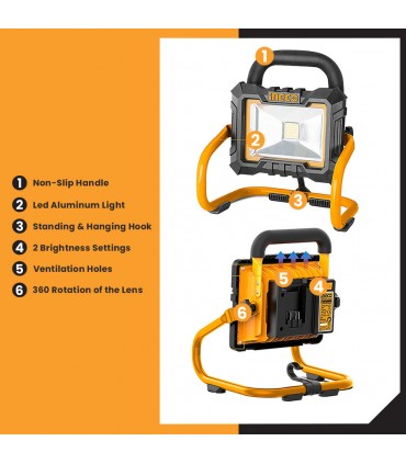 Ingco CWLI20258 20V Lithium-Ion Portable Cordless Work Lamp