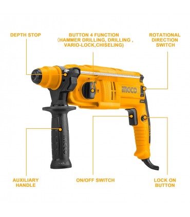 Ingco RGH6528 650W SDS Plus 1.7 J Corded Rotary Hammer