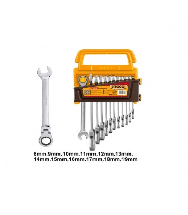 Ingco HKSPAR1123 12PCS 8 -19MM FLEXI RATCHET COMBI SPANNER SET