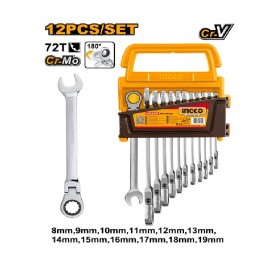Ingco HKSPAR1123 12PCS 8 -19MM FLEXI RATCHET COMBI SPANNER SET