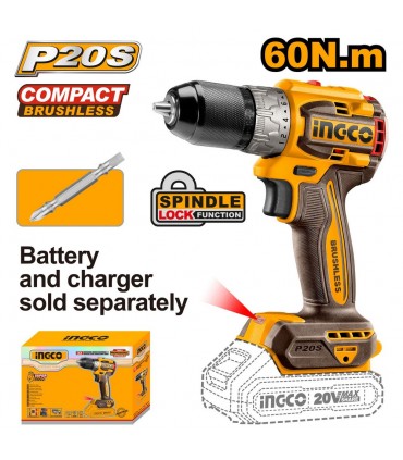 Ingco CDLI206021 20V Compact Brushless Cordless Drill - Bare Unit