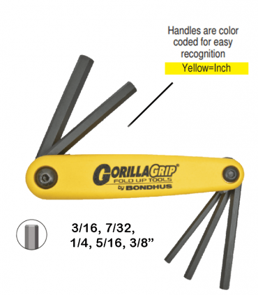 Bondhus HF5 GorillaGrip Fold Ups ProGuard Folding 3/16 to 3/8" in Hex Key Set - Yellow/Black