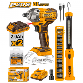 Ingco COSLI23011 20V 300Nm Brushless Cordless Impact Wrench + Worklight Combo Set