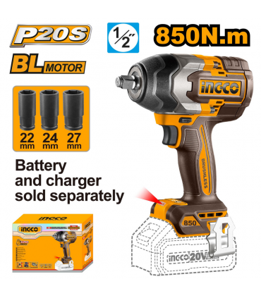 Ingco CIWLI20851 20V 850Nm Cordless Impact Wrench