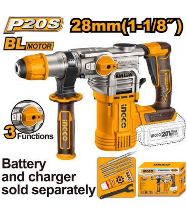 Ingco CRHLI20288 20V Lithium-Ion 28mm Cordless Rotary Hammer