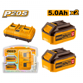 Ingco FBCPK2425 P20S 20V 2X5.0Ah Lithium-Ion Battery And Charger Kit