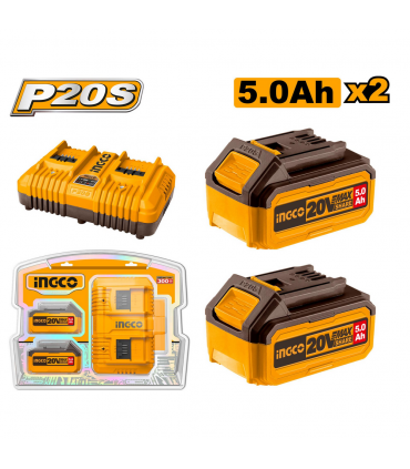 Ingco FBCPK2425 P20S 20V 2X5.0Ah Lithium-Ion Battery And Charger Kit