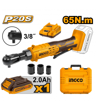 Ingco CDRLI2060152 20V 3/8" Drive Cordless Ratchet Wrench With Charger
