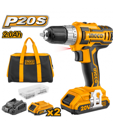 Ingco CDLI2002 20V 45Nm Lithium-Ion Cordless Drill Set