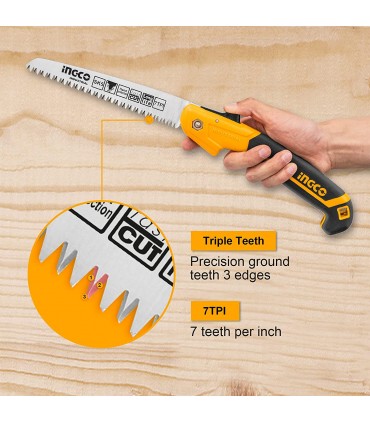 Ingco HFSW1806 180mm Triple Teeth Hand Protection Function Folding Saw