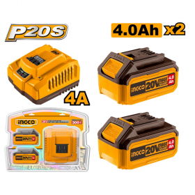 Ingco FBCPK1424 20V 2 X 4.0AH Lithium-Ion Battery And Charger Kit