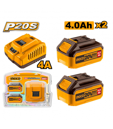 Ingco FBCPK1424 20V 2 X 4.0AH Lithium-Ion Battery And Charger Kit