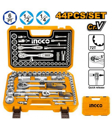 Ingco HKTS42441 1/4" and 1/2" Drive Socket Wrench Set - 44 Pieces