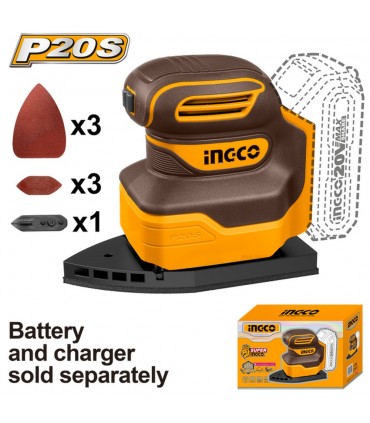 Ingco CPSLI2014 20V Cordless Sandpaper with Finger Pad Palm Sander - Bare Unit