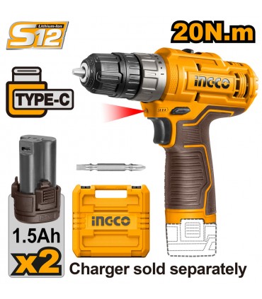 Ingco CDLI12202 12V Lithium-Ion 20Nm Cordless Drill