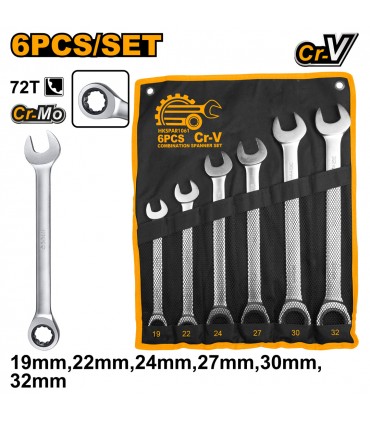 Ingco HKSPAR1061 6 Pieces Combination Ratchet  Spanner Set