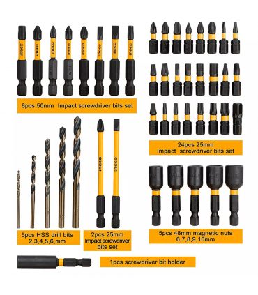 Ingco AKDL24502 45 Pieces Impact Screwdriver Bit Set