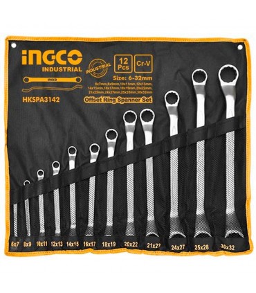 Ingco HKSPA3142 12Pcs Off-Set Durable Versatile Ring Spanner Set